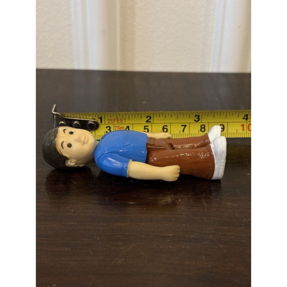 Vintage 3.25" PVC Man Dad Action Figure Dollhouse Blue Shirt Brown Pants - Picture 5 of 5
